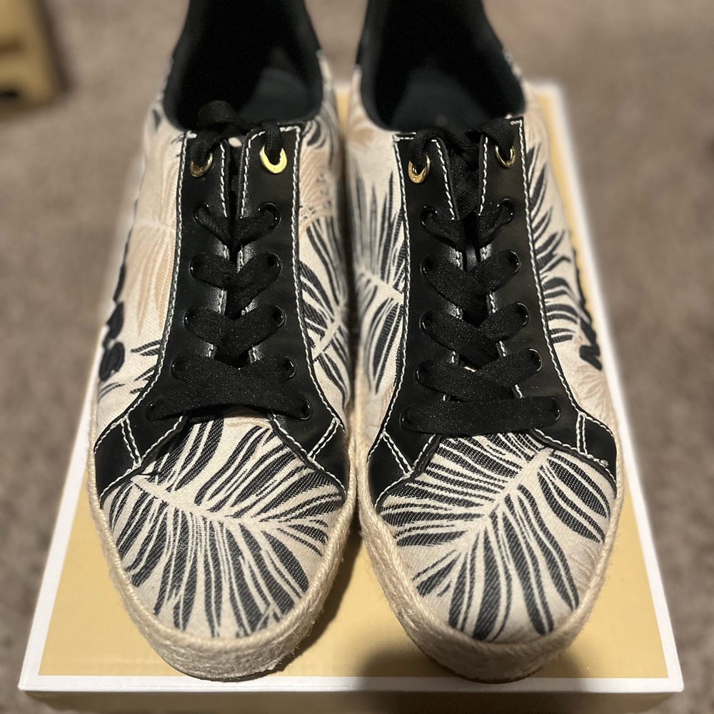 Michael Kors Black and Cream Leaf Pattern Sneakers